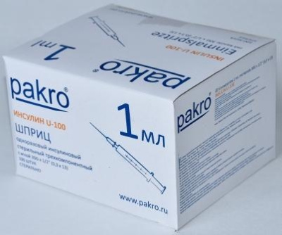 1 мл трехкомпонентный шприц Pakro инсулиновый U100 , с иглой 0,3х13, 100 шт купить оптом в Сочи